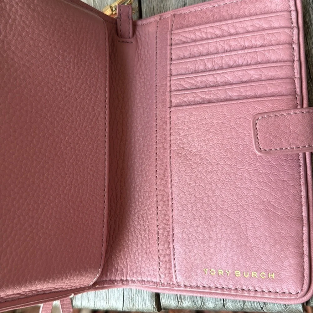 Tory Burch Rose w/Gold (Pink Magnolia Britten) Soft Leather Wallet/Wristlet - Picture 12 of 15